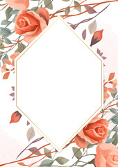 Red and white elegant watercolor background with flora and flower