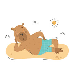 Capybara relaxing on seashore at summer holidays