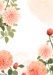 Pink and white vector frame with foliage pattern background with flora and flower