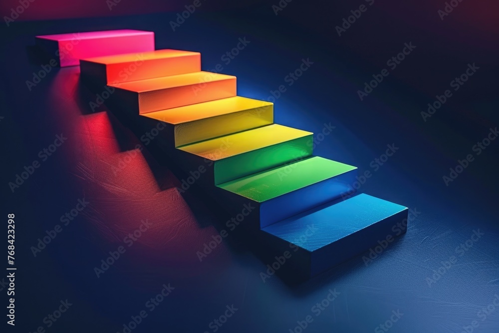Poster a colorful staircase with each step being a different color