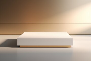 A white table with a gold frame sits in front of a wall