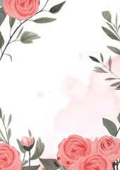 Pink and white watercolor hand painted background template for Invitation with flora and flower