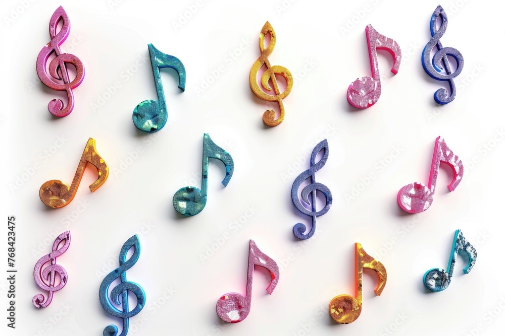 Poster a row of colorful musical notes are arranged in a grid on a white background