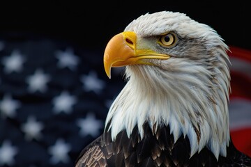 Naklejka premium A bald eagle is staring at the camera with its beak open