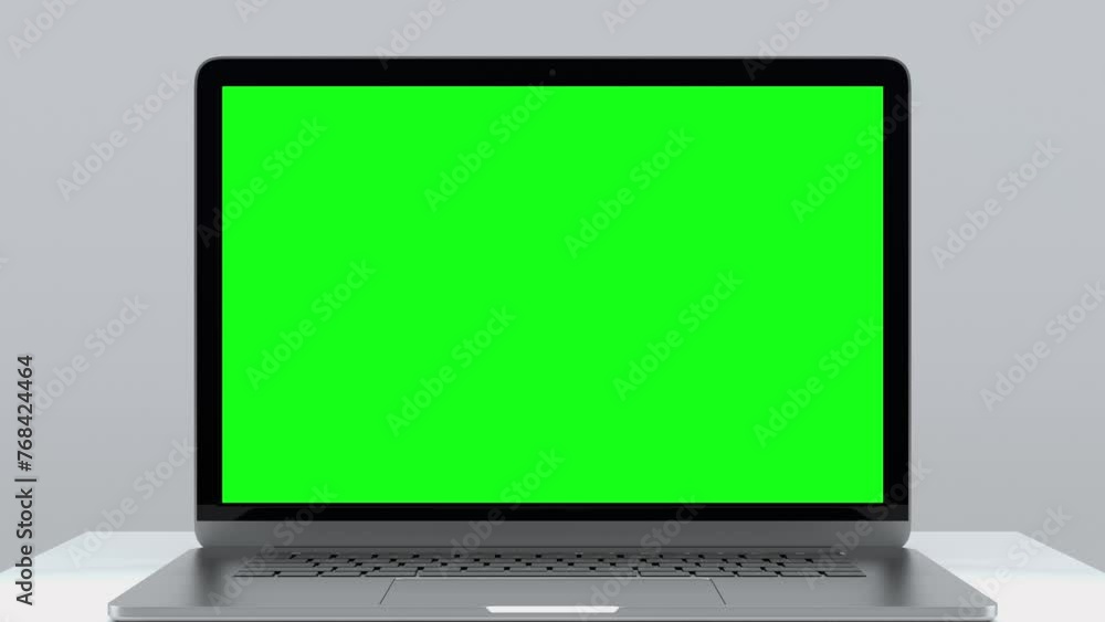 Fototapete laptop computer with green screen for chroma key. zoom in on mock up of working pc with greenscreen 