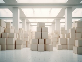 A large room filled with boxes stacked on top of each other