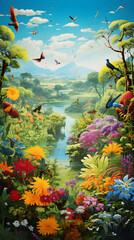 Obraz na płótnie Canvas An Artist's Vivid Representation of a Flourishing Forest Ecosystem and Its Diverse Inhabitants