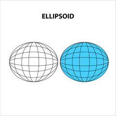 Ellipsoid 3d geometric shapes Ellipsoid. outline and color.  shape. Maths geometrical figure form, realistic shapes model. Isolated vector illustration icon. mathematical figures
