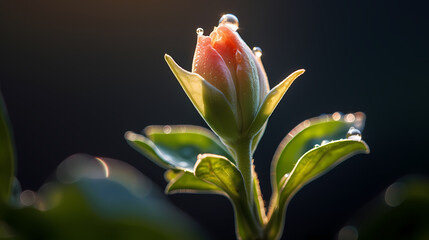 Fototapeta premium The delicate flower buds and dewdrops on the petals herald the prelude to blooming.
