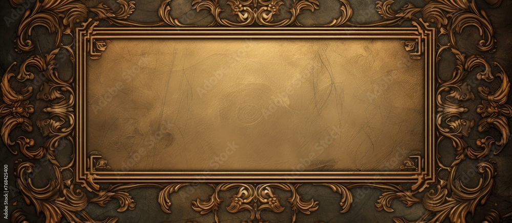 Poster elegant golden frame with intricate design displayed against a solid black background