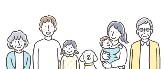 幸せな三世代家族のイラスト