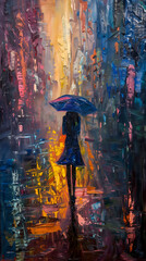 Naklejka premium Alone in Street Scene Colorful Oil Painting old style Drawing Technique Art HD Print Neo Art V 7 p 50