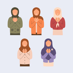 Faceless hijab girl pray vector illustration collection