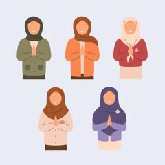 Faceless hijab girl greeting vector illustration collection