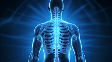 Human male respiratory system anatomy in xray  medical back treatment with blue light background
 - obrazy, fototapety, plakaty