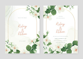 White and green orchid modern wedding invitation template with floral and flower