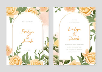 Orange rose modern wedding invitation template with floral and flower