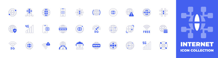 Internet icon collection. Duotone style line stroke and bold. Vector illustration. Containing internet, www, localization, global connection, worldwide, no internet, global, internet security.