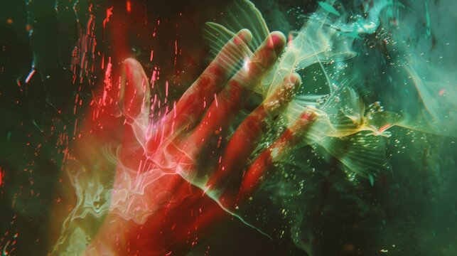A woman hand touching dreams. Hope, happiness, optimism, opportunity, imagination, positive mental health, support, psychological wellbeing, happy family concept. 