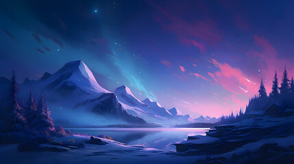 Digital technology Starry North Pole landscape horizontal version poster wallpaper web page PPT background with generative