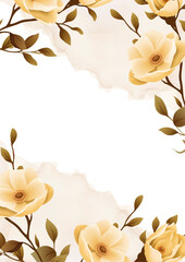 Beige and white vector frame with foliage pattern background with flora and flower