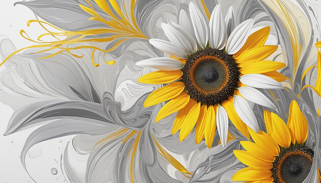 combining sunflower yellow and misty gray in an abstract futuristic texture isolated on a transparent background,   colorful background