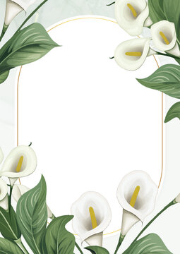 White and green elegant watercolor background with flora and flower