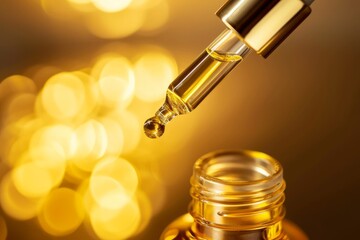 Gold Beauty Serum Pouring from Pipette
