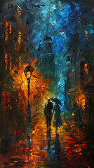Love Couple in Street Scene Colorful Oil Painting old style Drawing Technique Art HD Print Neo Art V 7 p 20