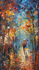 Love Couple in Street Scene Colorful Oil Painting old style Drawing Technique Art HD Print Neo Art V 7 p 6