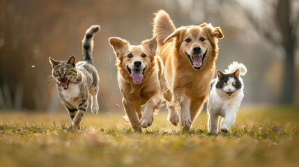 You could name the image Two dogs playing together in a park surrounded by a group of various dogs