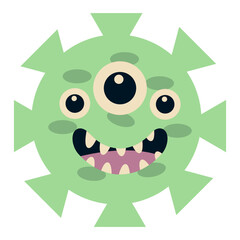Cute Cartoon Bacteria and Virus Character. Vector Illustration on White Background