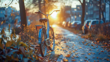 Zelfklevend Fotobehang an old parked bicycle in a city © senadesign