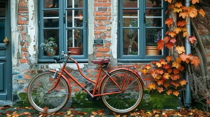 Küchenrückwand glas motiv an old parked bicycle in a city © senadesign