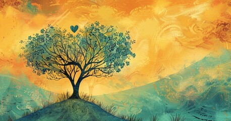 A heartfelt sympathy card featuring a beautiful illustration of a tree and the words Sending love and support during this difficult time. - obrazy, fototapety, plakaty