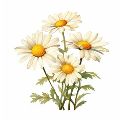 Daisy  clipart, watercolor illustration clipart, 1500s, isolated on white background , low noise