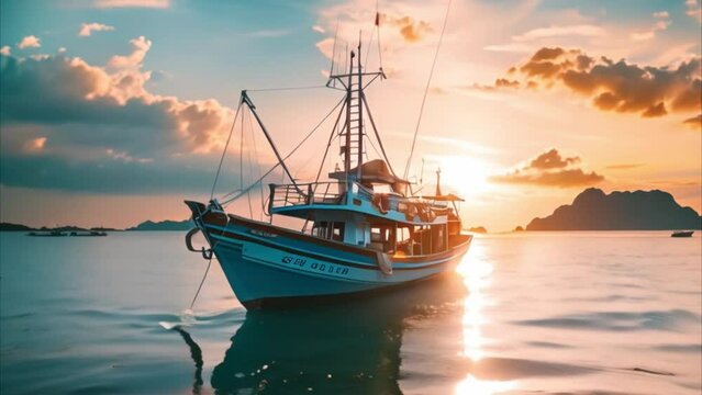 video fishing boat in the middle of the sea