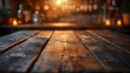Weathered Wooden Table with Steampunk-Inspired Blurred Background for Product Display or Scene