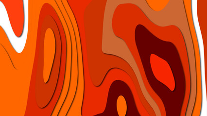 Abstract orange paper cut background with lines. topographic canyon geometric map relief texture with curved layers and shadow.