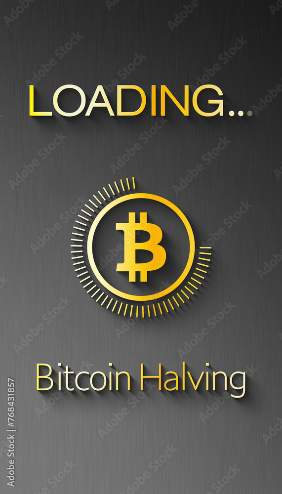 Poster illustration of a loading bar for bitcoin halving. reward for bitcoin cryptocurrency mining is cut i