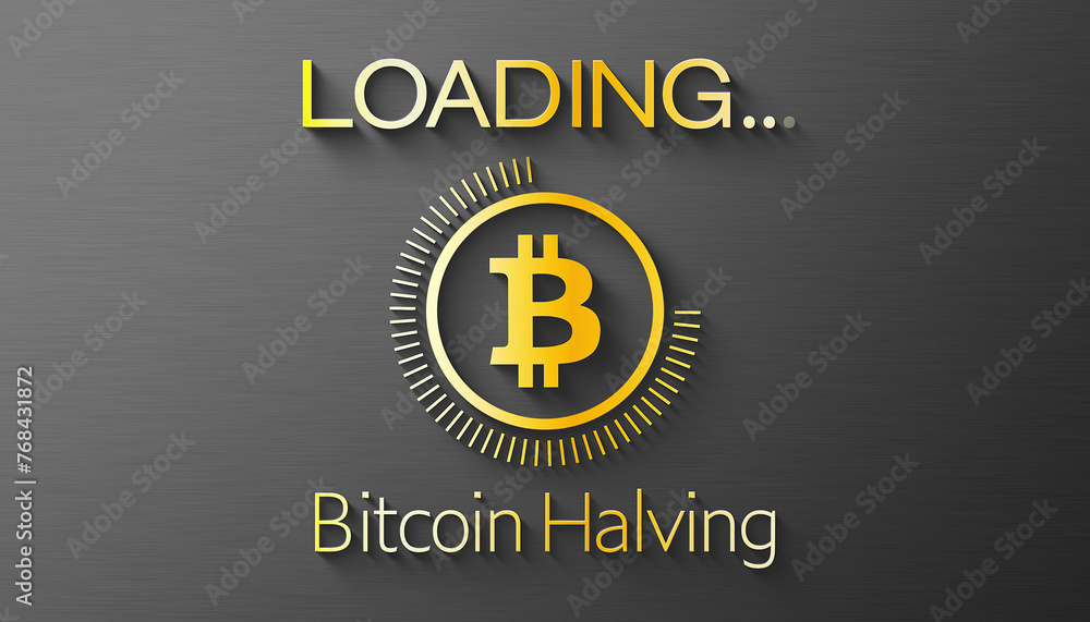 Poster illustration of a loading bar for bitcoin halving. reward for bitcoin cryptocurrency mining is cut i