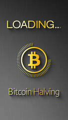 Illustration of a loading bar for Bitcoin halving. Reward for Bitcoin cryptocurrency mining is cut in half in 2024 concept.