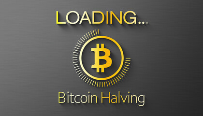 Illustration of a loading bar for Bitcoin halving. Reward for Bitcoin cryptocurrency mining is cut in half in 2024 concept. - 768431872