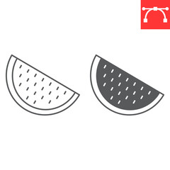 Watermelon line and glyph icon, summer and fruit, sweet berry vector icon, vector graphics, editable stroke outline sign, eps 10.