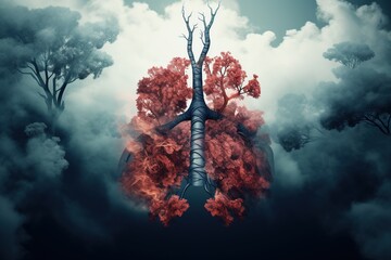 An image of abstract human lungs, in the smoke from tobacco smoke, damaged by tobacco and cigarette smoking. A day without tobacco. Place for text, message, advertisement - obrazy, fototapety, plakaty