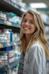 Professional Photography of a Pharmacy Shop Assistant Collaborating With Other Healthcare Professionals Such as Physicians, Generative AI