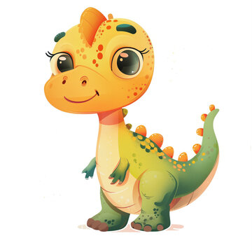 Cute Funny Cartoon Dino, Illustration for Children Book, Generative AI