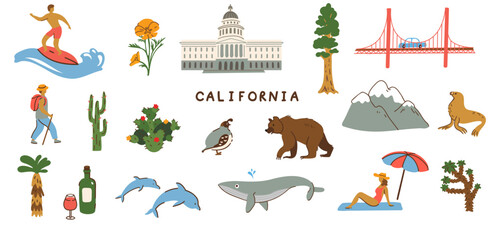 California symbols. Vector clipart collection