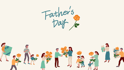Obraz na płótnie Canvas 父の日に花束をプレゼントする人々のヘッダーベクターイラスト素材 Header vector illustration of people presenting a bouquet of flowers on Father's Day.
