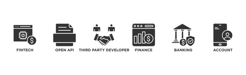 Open banking banner web icon vector illustration concept for financial technology with an icon of the fintech, coding, open API, finance, banking, third party developer, and account